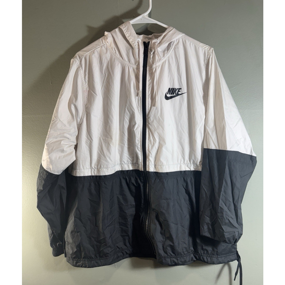 Nike Jackets & Blazers - Nike Windbreaker Jacket White/Black 1X Full Zip Hooded Coat